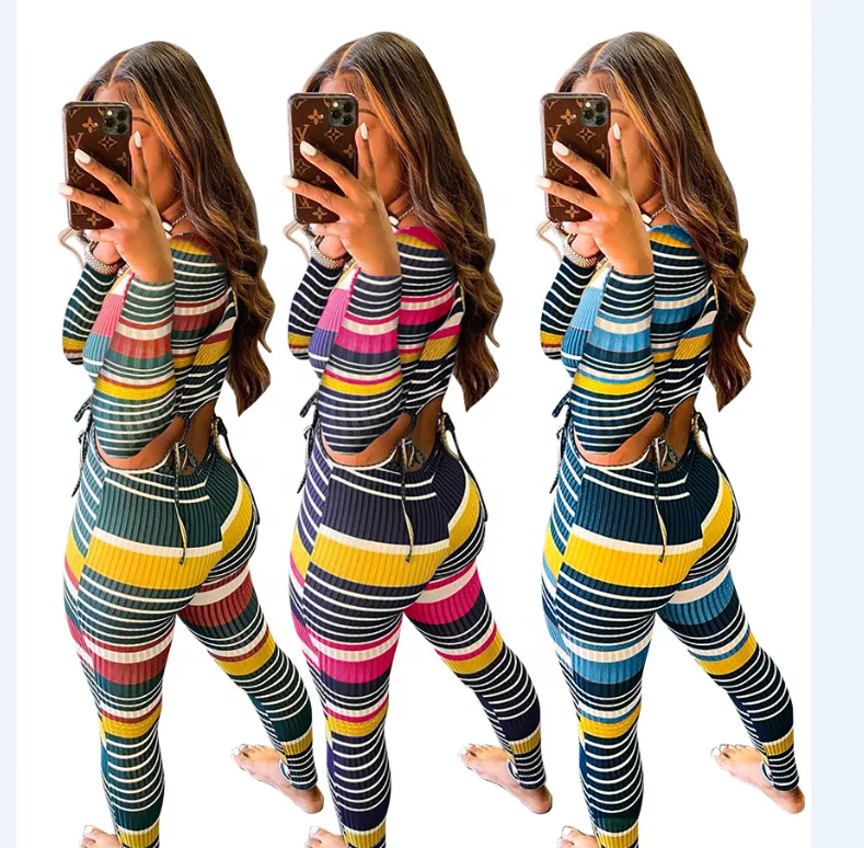 2021 NEW Design Stylish Sexy Stripe Printed Long Sleeve Skinny Bodycon Jumpsuits Hollow Out Two Piece Sports Suits Tracksuits
2021 NEW Design Stylish Sexy Stripe Printed Long Sleeve Skinny Bodycon Jumpsuits Hollow Out Two Piece Sports Suits Tracksuits