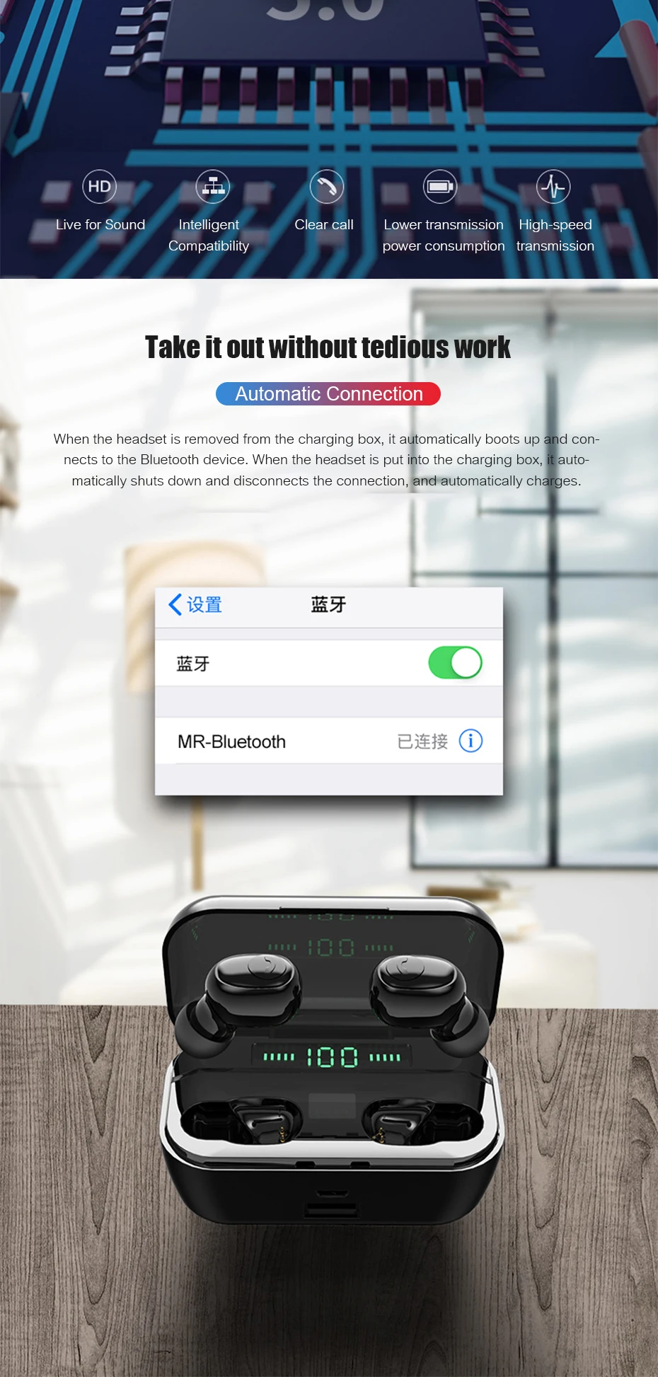 G6S Bluetooth Earphones TWS Headphones 8D Stereo Sport Wireless Earbuds Waterproof Earpeices Wireless Charging 3500mAh chargebox - ANKUX.COM