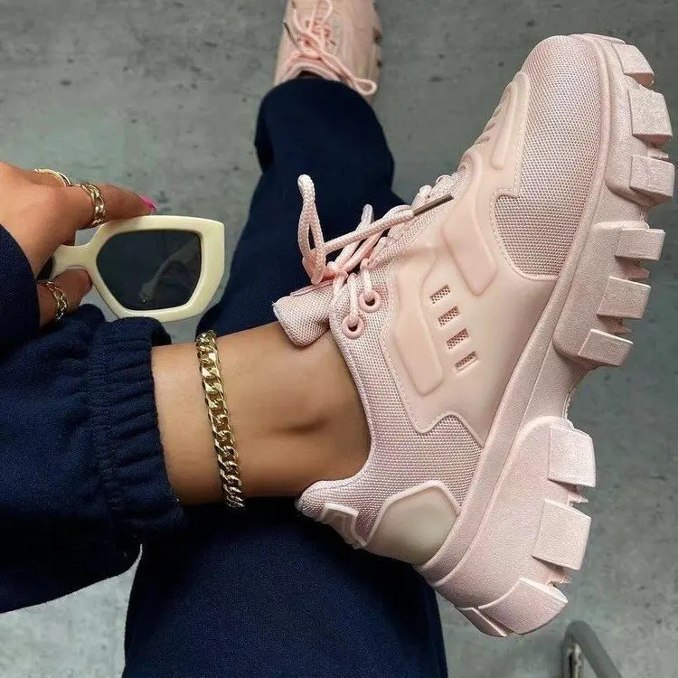 Factory Outlet Women's Casual Sports Shoes Pure Color Mesh Breathable Lace-up Platform Women's Walking Shoes
Factory Outlet Women's Casual Sports Shoes Pure Color Mesh Breathable Lace-up Platform Women's Walking Shoes