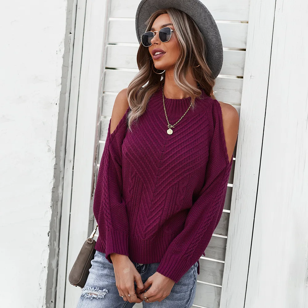 Ladies design sweater autumn and winter pure color fashion shoulder long sleeves thick needle women's blouse, Picture color
Ladies design sweater autumn and winter pure color fashion shoulder long sleeves thick needle women's blouse, Picture color