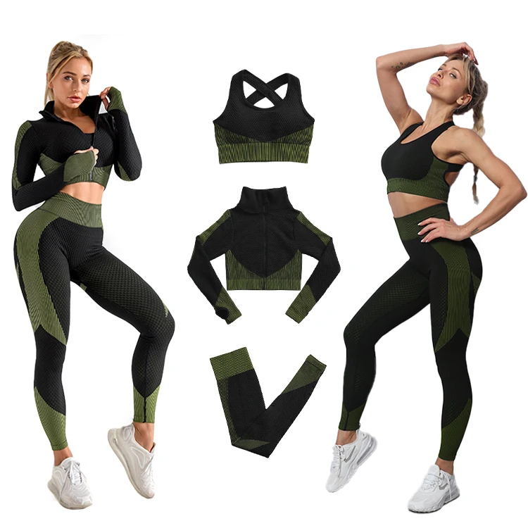 Wholesale Seamless Fitness Legging Yoga Pants Sport Bra Top Exercise Gym Activewear 3 Piece Set, As picture
Wholesale Seamless Fitness Legging Yoga Pants Sport Bra Top Exercise Gym Activewear 3 Piece Set, As picture