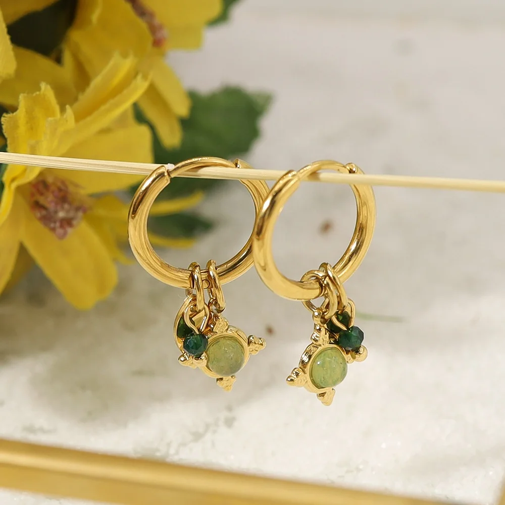 Wholesale Stainless Steel 18K Real Gold Plated Jade Natural Stone Pendant Earrings for Women
Wholesale Stainless Steel 18K Real Gold Plated Jade Natural Stone Pendant Earrings for Women