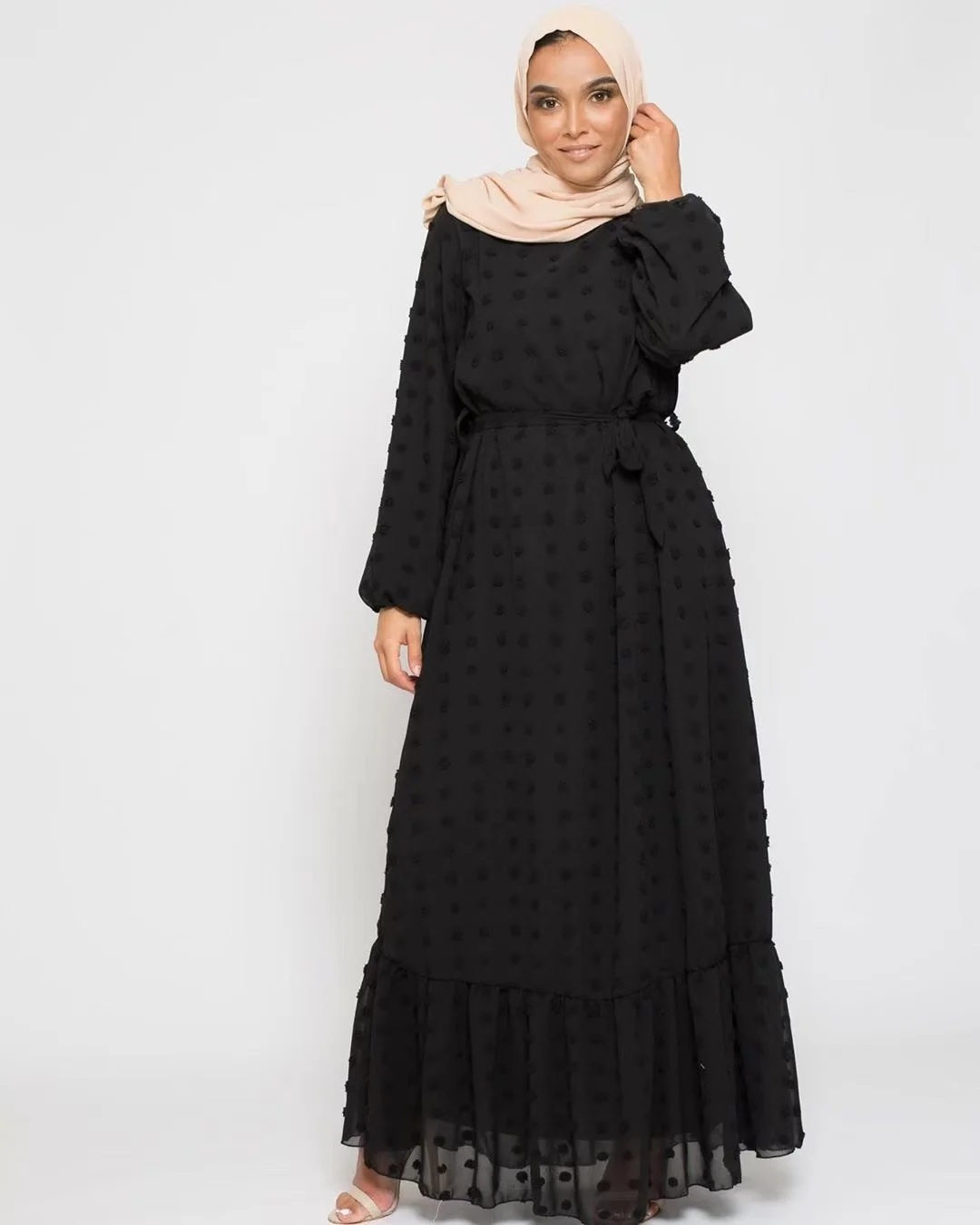 Longe Sleeve Elegant Ruffle Hem Printed Abaya Pleated With Belt Women Long Maxi Dress, Customers' requirements
Longe Sleeve Elegant Ruffle Hem Printed Abaya Pleated With Belt Women Long Maxi Dress, Customers' requirements