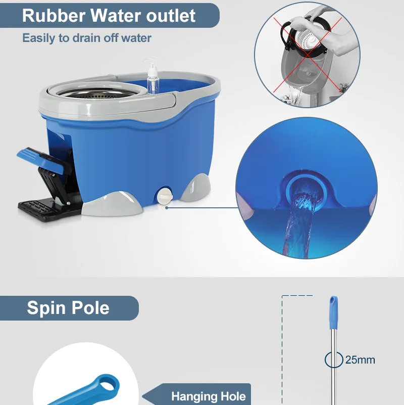 Dolphin Shape Pedal Mop Bucket Floor Cleaning Telescopic Spin Go Magic Mop With 2 Microfiber Heads