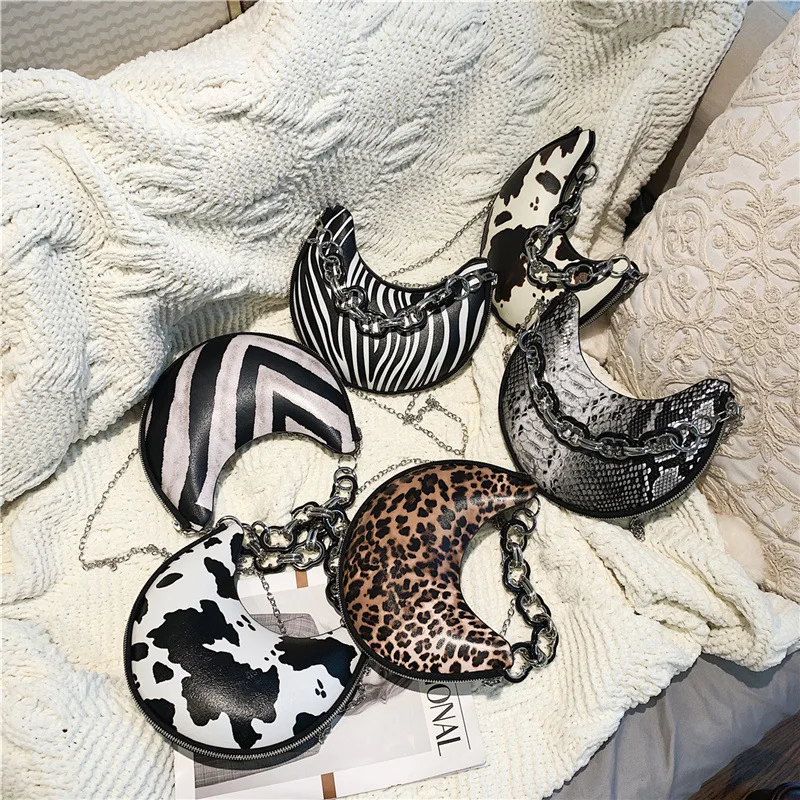 Wholesale personality animal pattern thick chain half moon bags women purses and handbags vendors, 6 colors
Wholesale personality animal pattern thick chain half moon bags women purses and handbags vendors, 6 colors