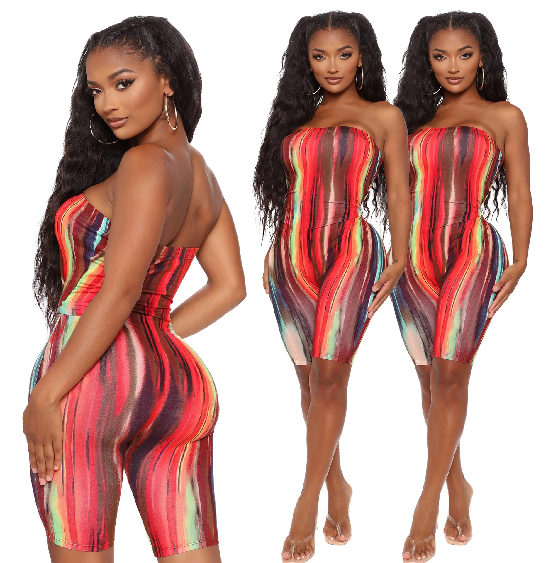 Sexy bodysuit romper women Multi color stripes printed strapless one piece shorts jumpsuit
Sexy bodysuit romper women Multi color stripes printed strapless one piece shorts jumpsuit
