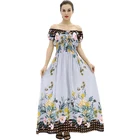 High Quality Low MOQ Boho Style Bohemian Dresses Women Floral Printed Off Shoulder White Long Dress Maxi For Ladies