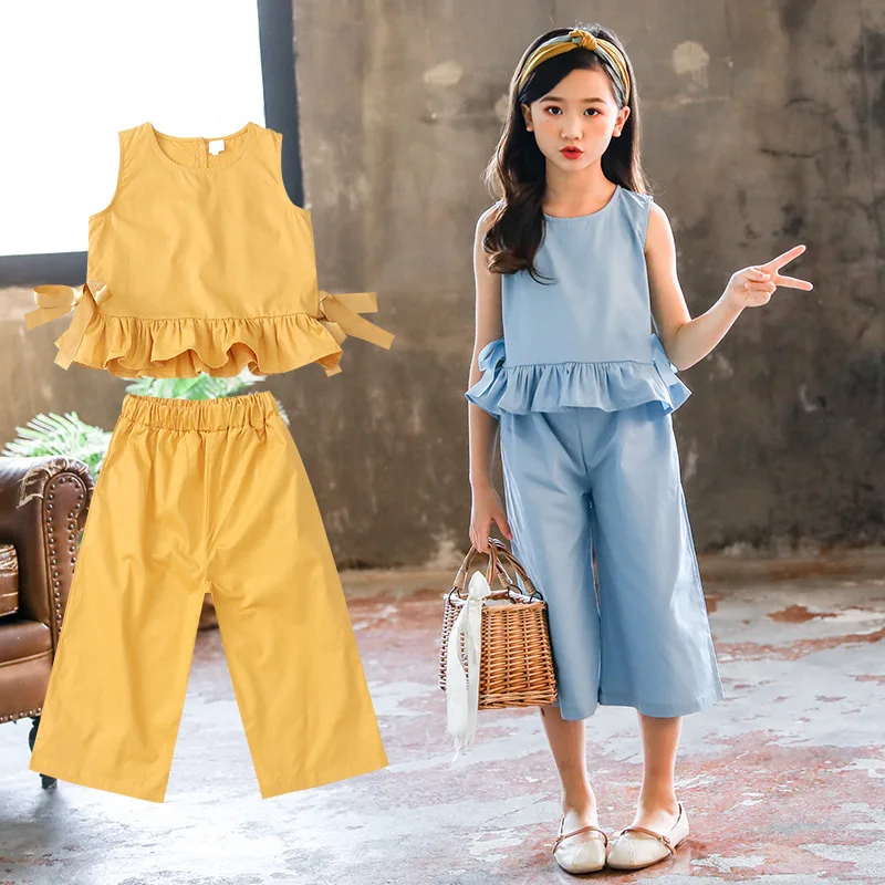 Teenage Little Girls Clothes Sets Summer Children Casual Clothing Set Kids Sleeveless Ruffles Tops Pants 2piece Suit 2020
Teenage Little Girls Clothes Sets Summer Children Casual Clothing Set Kids Sleeveless Ruffles Tops Pants 2piece Suit 2020