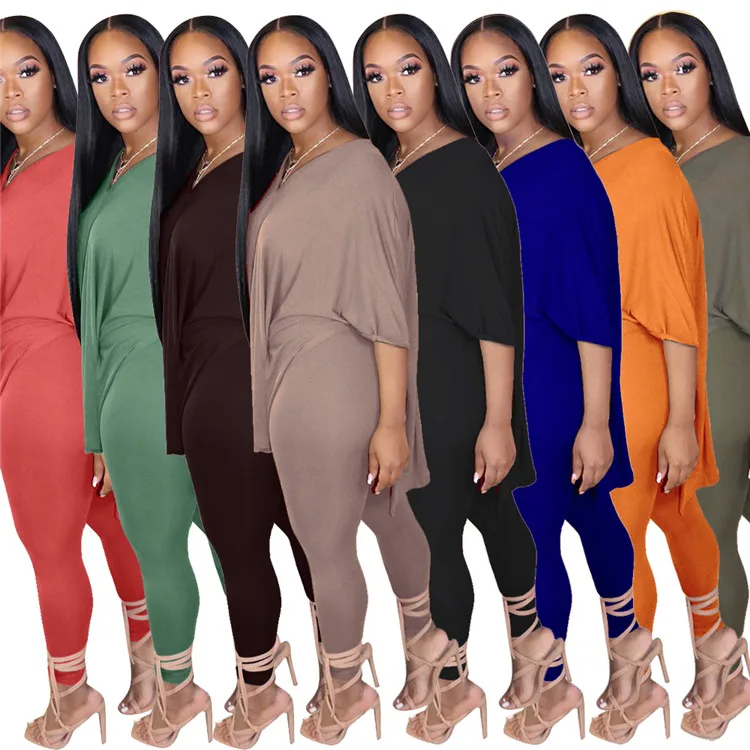 Wholesale Batwing Sleeve Plain Color Lady Tracksuit Loose Split Tops Skinny Pants Summer Women Two Piece Set, Custom color
Wholesale Batwing Sleeve Plain Color Lady Tracksuit Loose Split Tops Skinny Pants Summer Women Two Piece Set, Custom color