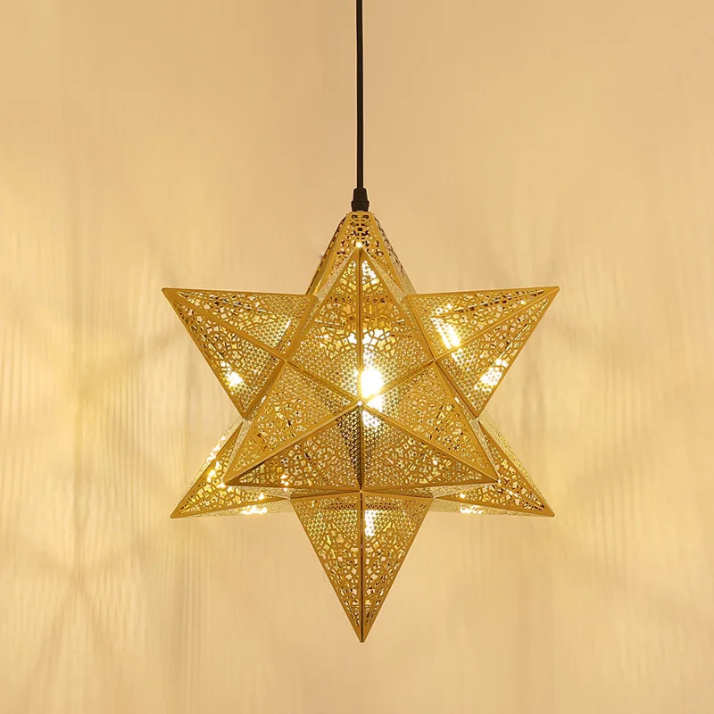 Factory price modern web etched decorative stainless steel pendant light led Pentagram pendant light led star shaped chandelier