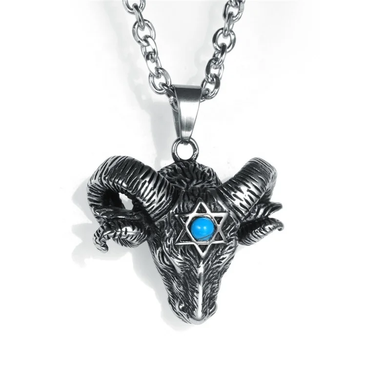 Wholesale religious style stainless steel six star goat head pendant satan ram turquoise necklace jewelry
Wholesale religious style stainless steel six star goat head pendant satan ram turquoise necklace jewelry