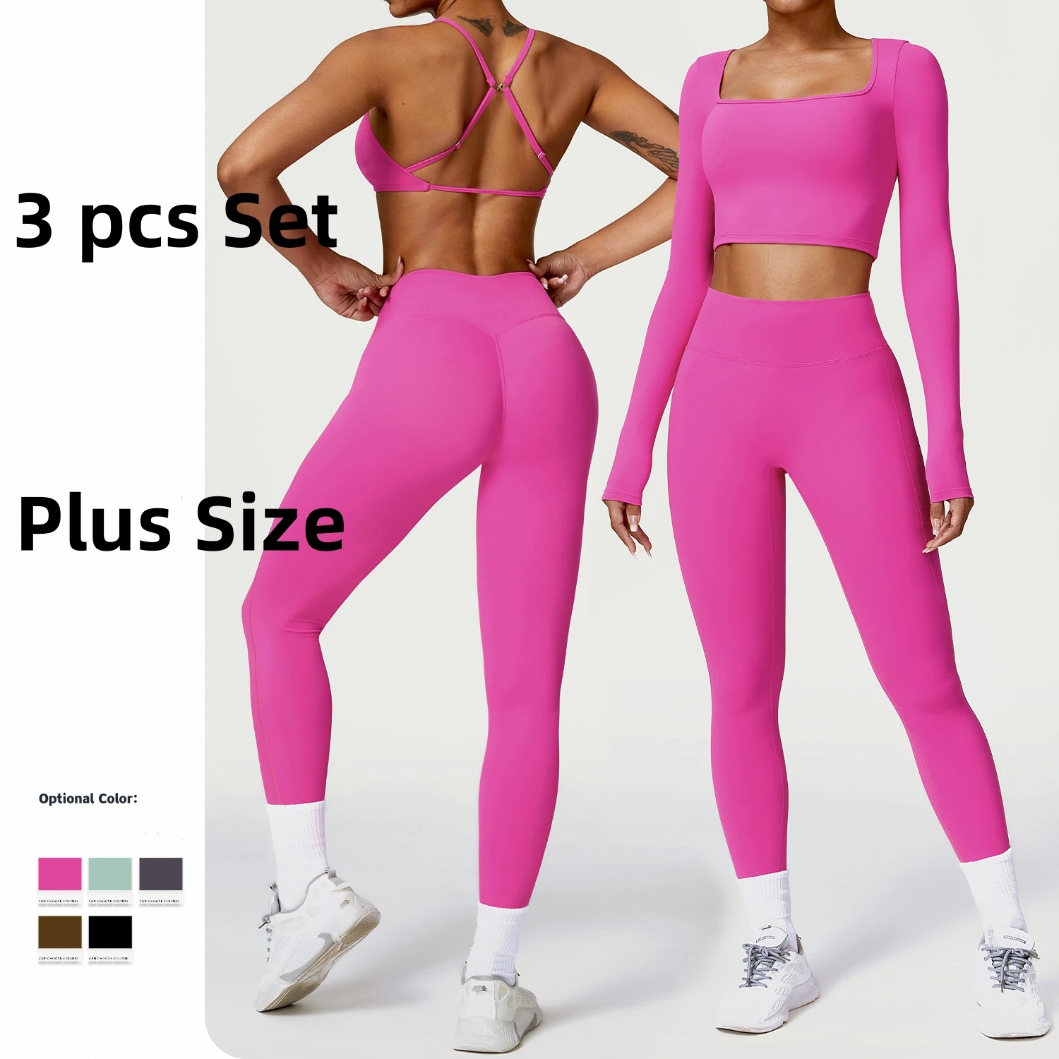 5 Colors Women 3 Pieces Workout Outfits Plus Size High Waist Leggings Sports Bra Long Sleeve Crop Top Exercise Yoga Set
5 Colors Women 3 Pieces Workout Outfits Plus Size High Waist Leggings Sports Bra Long Sleeve Crop Top Exercise Yoga Set
