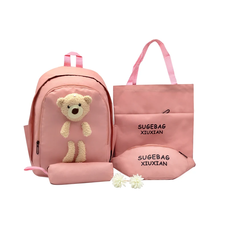 New Style Children Backpack Four-piece Set Cartoon Cute Little Bear Design Four-Piece Backpack Kids School Bag, Creamy-white+black+pink+green
New Style Children Backpack Four-piece Set Cartoon Cute Little Bear Design Four-Piece Backpack Kids School Bag, Creamy-white+black+pink+green