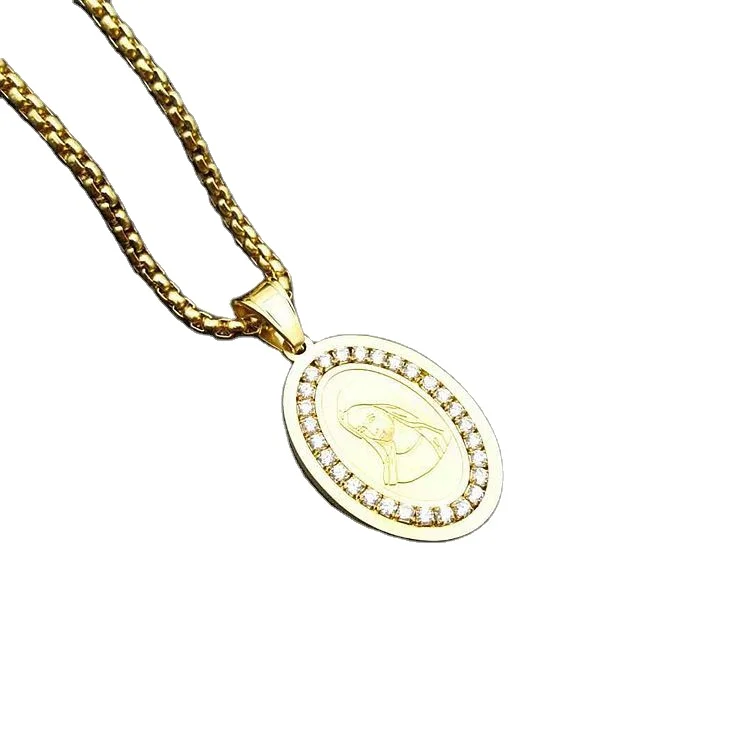 Hip Pops Titanium Crystal Rhinestone Virgin Mary Badge Pendant Gold Silver Plated Crystal Oval Virgin Mary Drop Necklace
Hip Pops Titanium Crystal Rhinestone Virgin Mary Badge Pendant Gold Silver Plated Crystal Oval Virgin Mary Drop Necklace