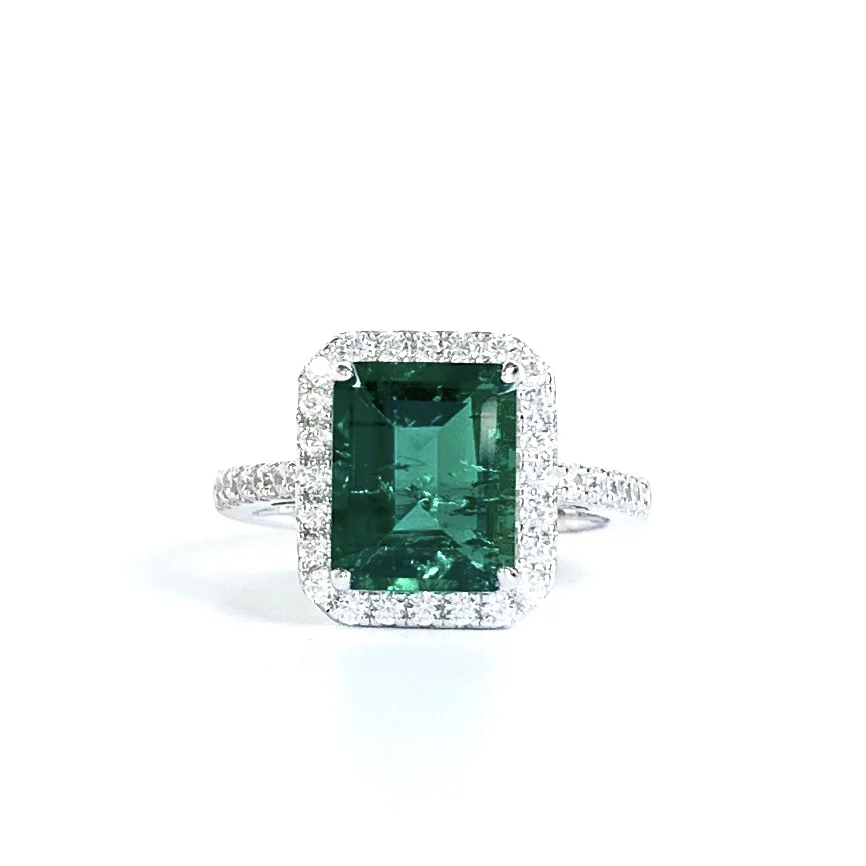 

2020 Fashion Jewelry 3 Caract VVS Lab Grown Zembian Emerald Cut 925 Silver Gold Plated Jade Ring