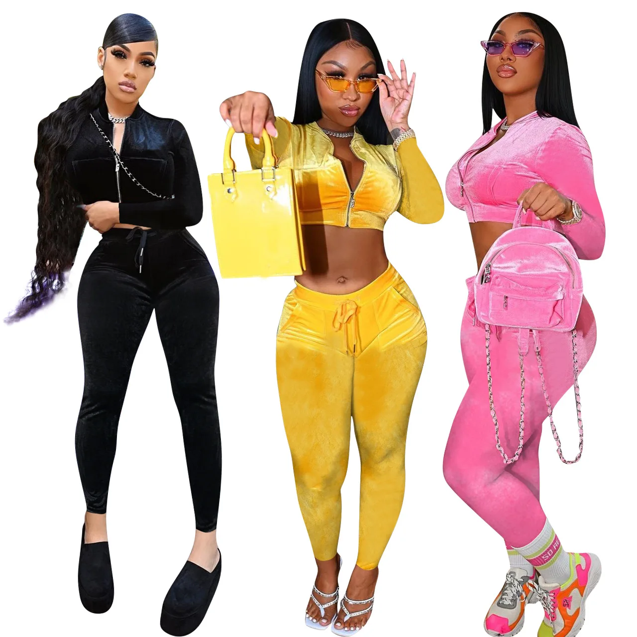 women's two piece set new long sleeve sexy navel short coat pants golden velvet outfit, Picture colors
women's two piece set new long sleeve sexy navel short coat pants golden velvet outfit, Picture colors