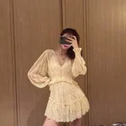 New design high waist lace jumpsuit sexy mini long sleeve casual women dresses summer