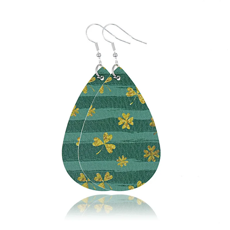 2021 Creative St. Patrick Day Supplies Leather Earrings Water Drop Clover Shape Dangle Hook Earrings, Colorful
2021 Creative St. Patrick Day Supplies Leather Earrings Water Drop Clover Shape Dangle Hook Earrings, Colorful
