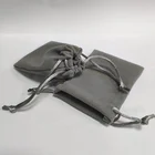 Custom Logo Gray Velvet Jewelry Pouches With Drawstring