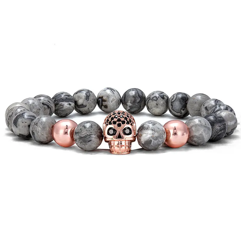 Hot Selling Multicolored Skeleton Head Shape Charm Bead Bracelet Micro Pave CZ Map Pattern Natural Stone Beaded Bracelet
Hot Selling Multicolored Skeleton Head Shape Charm Bead Bracelet Micro Pave CZ Map Pattern Natural Stone Beaded Bracelet