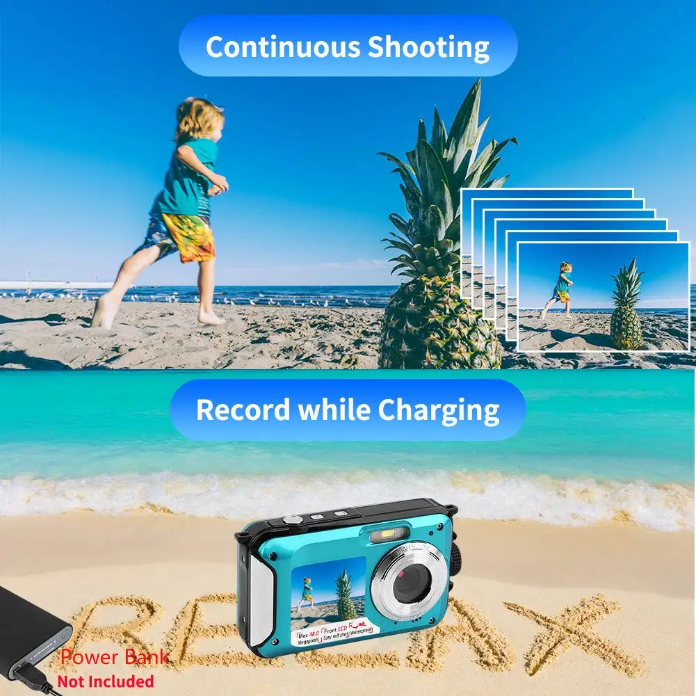 New 48 Megapixels Dual Screen Waterproof Digital Video Camera