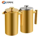 Elegant design stainless steel double wall plunger manual coffee french press