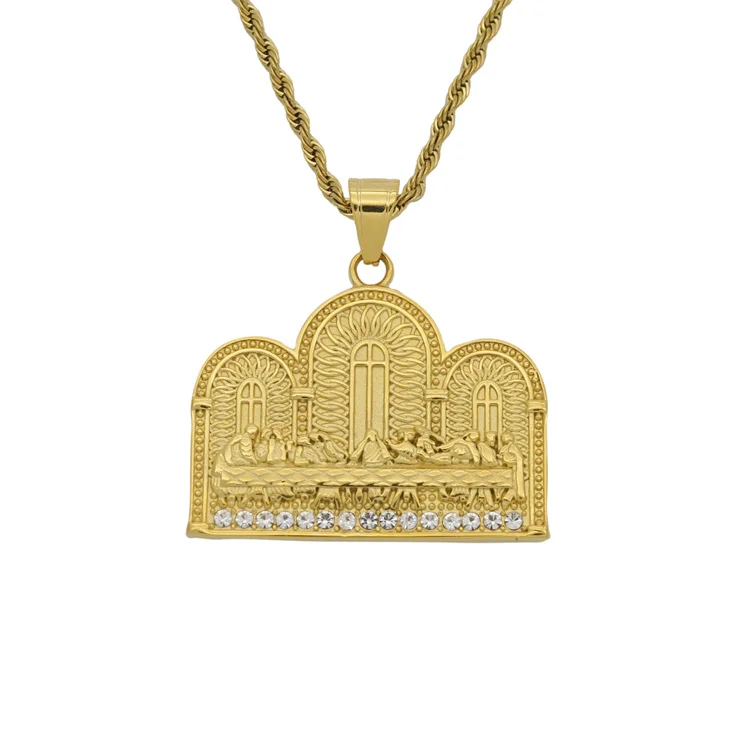 18K gold filled jewelry stainless steel religious jewelry last supper diamond square pendant necklace for men
18K gold filled jewelry stainless steel religious jewelry last supper diamond square pendant necklace for men