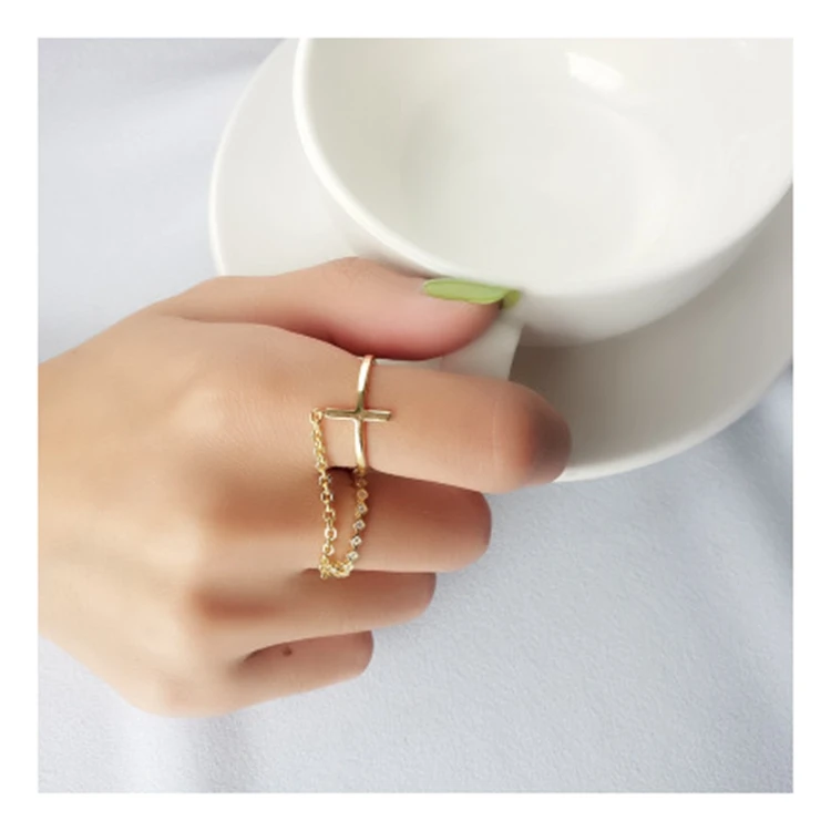 Fashion chain link two finger double rings jewelry statement luxury 925 sterling silver ring for women, As picture
Fashion chain link two finger double rings jewelry statement luxury 925 sterling silver ring for women, As picture