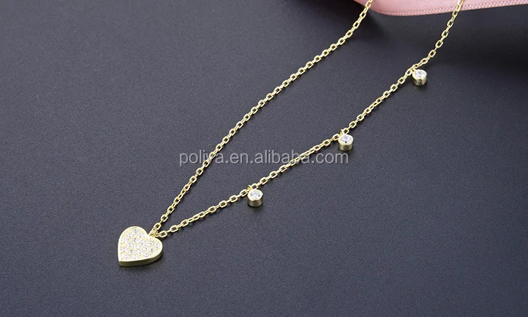 POLIVA 925 Sterling Silver Gold Plated Jewelry Women Cz Zircon Heart Pendant Gold Necklace