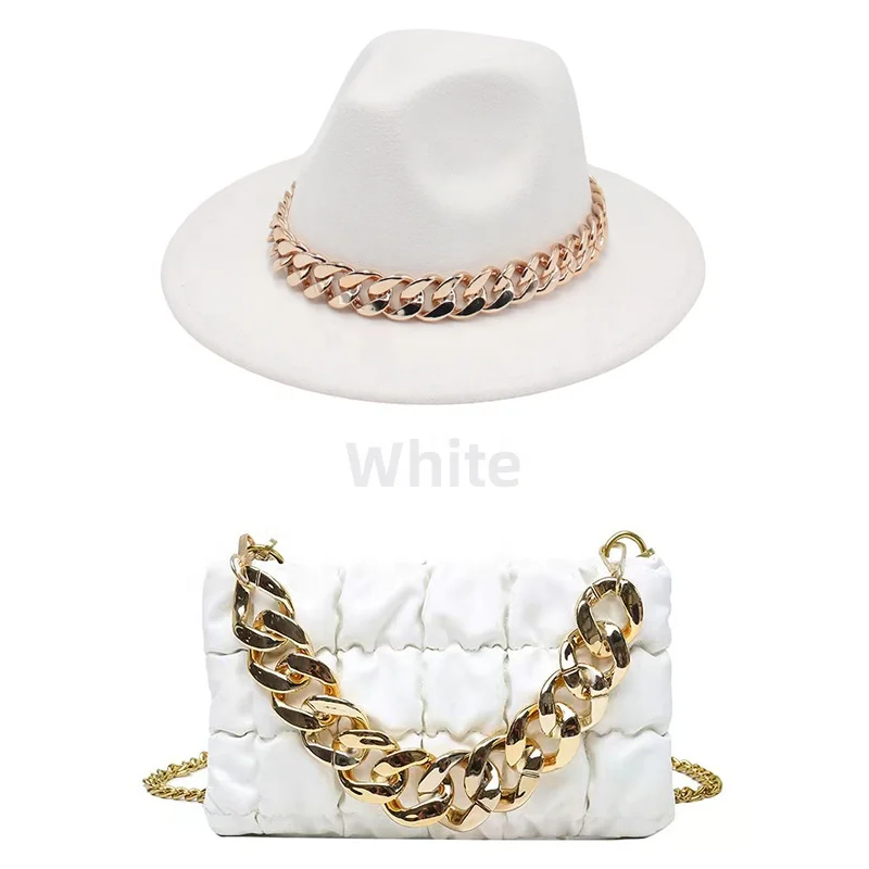 2022 Summer New Gold Acrylic Chain Messenger Bag Felt Hat Combination Set, 11colors
2022 Summer New Gold Acrylic Chain Messenger Bag Felt Hat Combination Set, 11colors