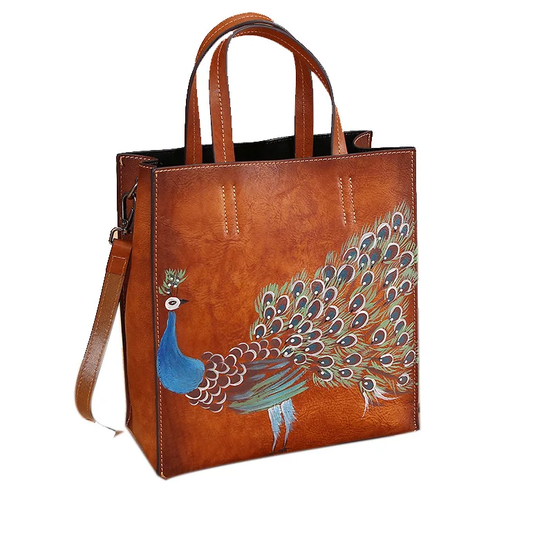 2020 New Design Chinese Style Peacock Pattern Bucket Bag Cow Leather Tote Bag Vintage Women Shoulder Bag
2020 New Design Chinese Style Peacock Pattern Bucket Bag Cow Leather Tote Bag Vintage Women Shoulder Bag