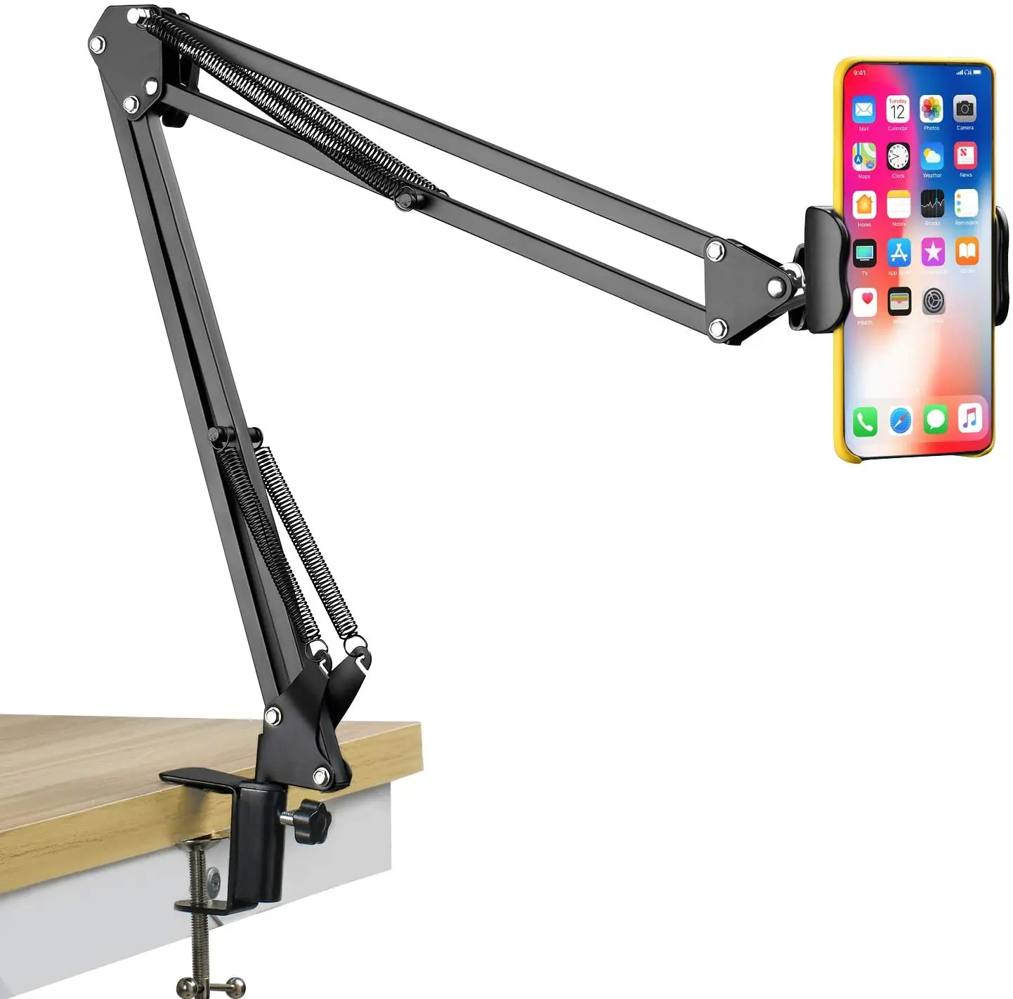 Adjustable/Auto phone holder for cellphone/mini tablet, Black and white 
Adjustable/Auto phone holder for cellphone/mini tablet, Black and white