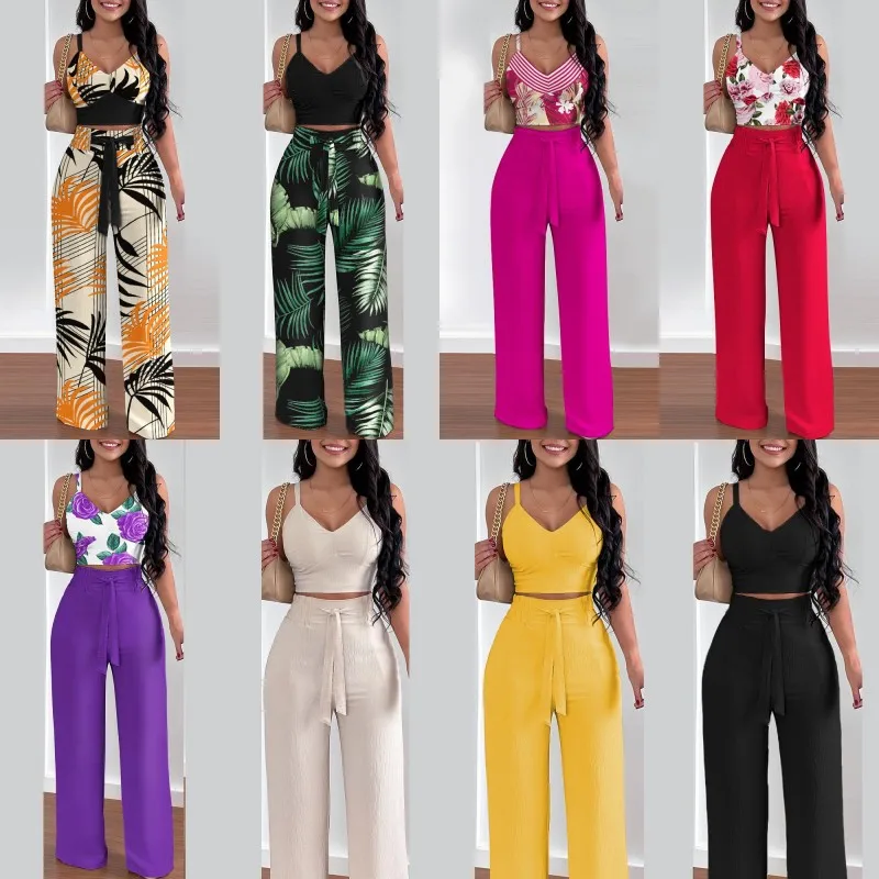 S-XXL New Flower Print V-Neck Strap Top with Solid High Waist Pants Set Casual 2-piece set
S-XXL New Flower Print V-Neck Strap Top with Solid High Waist Pants Set Casual 2-piece set