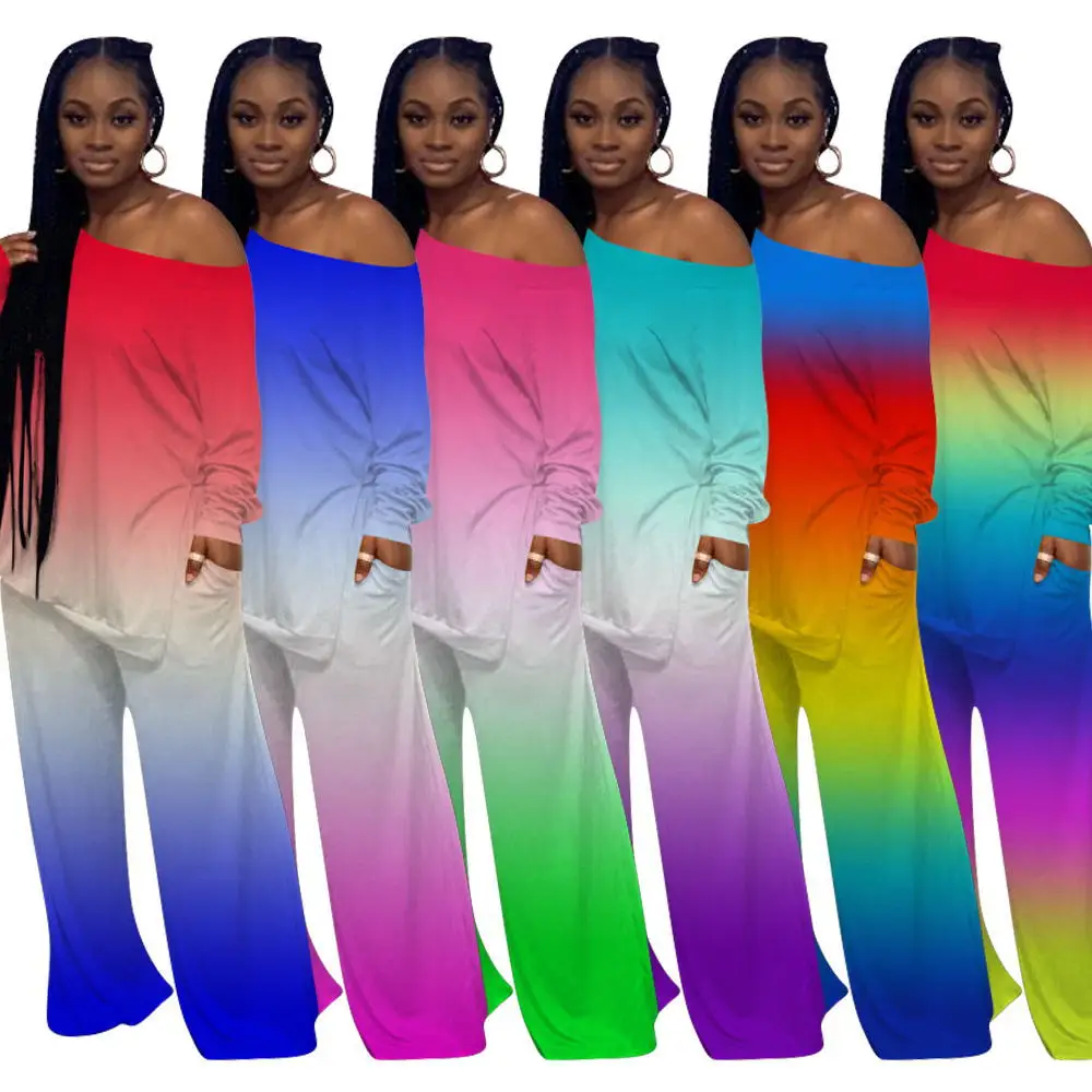 Spring casual cute 2 pieces wide leg pants set outfits gradient women two piece sets clothing
Spring casual cute 2 pieces wide leg pants set outfits gradient women two piece sets clothing