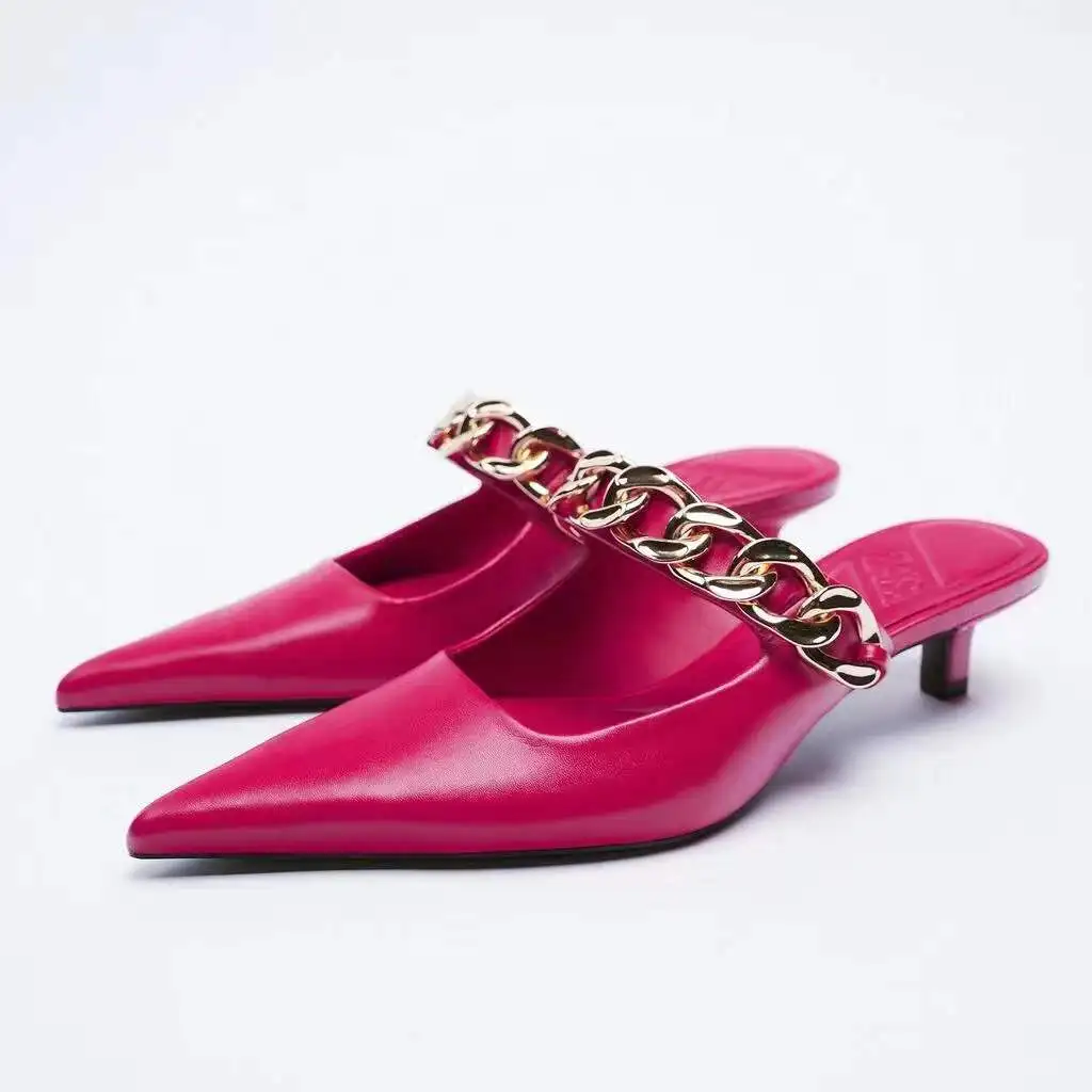 Summer 2022 Women's high heels, pointy toe chain buckle, fashionable slippers, Rose red
Summer 2022 Women's high heels, pointy toe chain buckle, fashionable slippers, Rose red