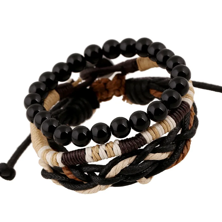 Fashionable wholesale popular jewelry glass beaded leather charm three layers bracelet for men, Picture color
Fashionable wholesale popular jewelry glass beaded leather charm three layers bracelet for men, Picture color