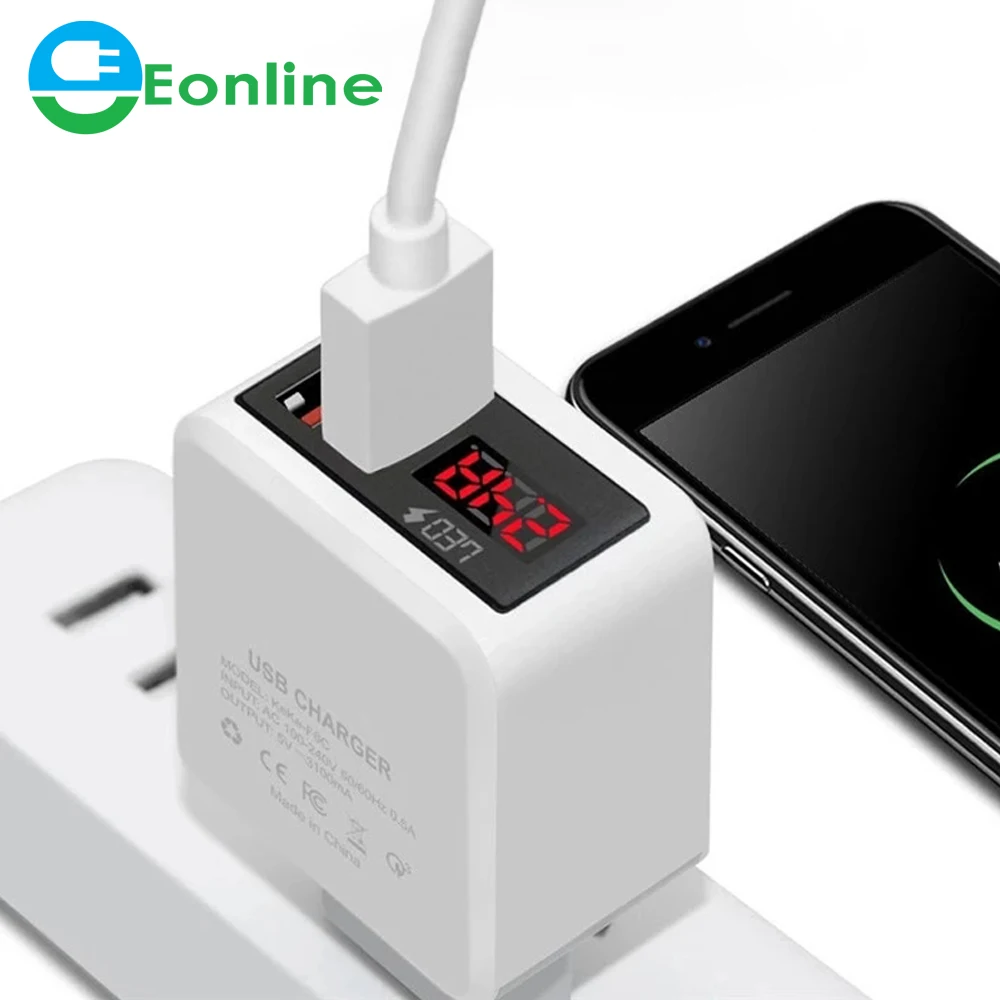 EONLINE 3.1A Dual USB Plug Fast Charging Phone Charger Number Display Smart Wall PhoneCharger For Universal iPhone Xiaomi, White
EONLINE 3.1A Dual USB Plug Fast Charging Phone Charger Number Display Smart Wall PhoneCharger For Universal iPhone Xiaomi, White