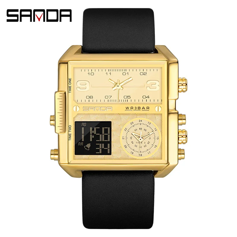 New square large dial three display multifunctional men's watch quartz electronic double movement men's Watch
New square large dial three display multifunctional men's watch quartz electronic double movement men's Watch