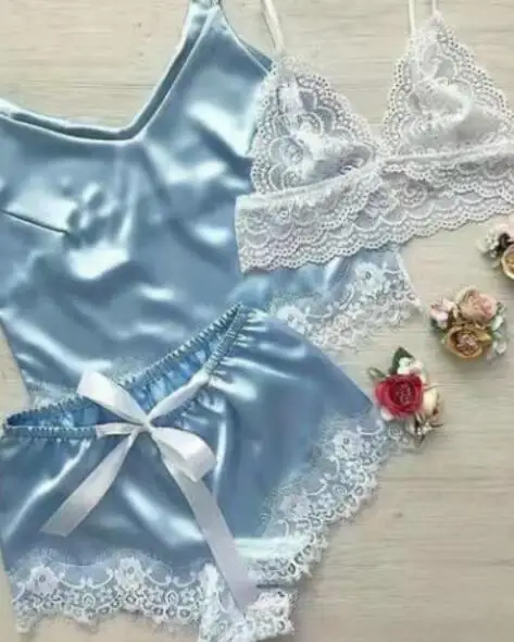 sfy1803 3-piece women sexy pajamas suit lace camisole bra shorts suit soft silk pajamas set for ladies
sfy1803 3-piece women sexy pajamas suit lace camisole bra shorts suit soft silk pajamas set for ladies