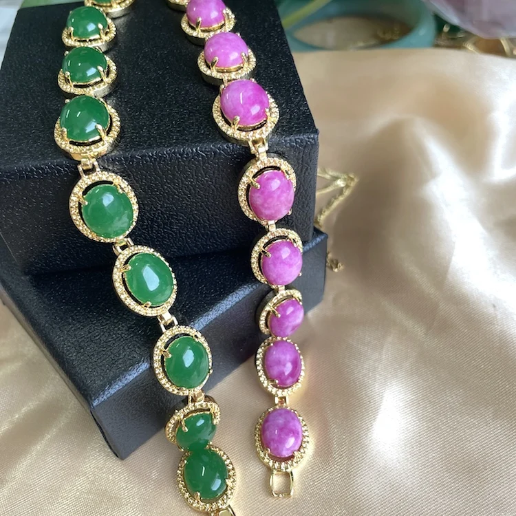Jialin Jewelry wholesale for women natural stone real green pink heart shaped jade link charm bracelet
Jialin Jewelry wholesale for women natural stone real green pink heart shaped jade link charm bracelet