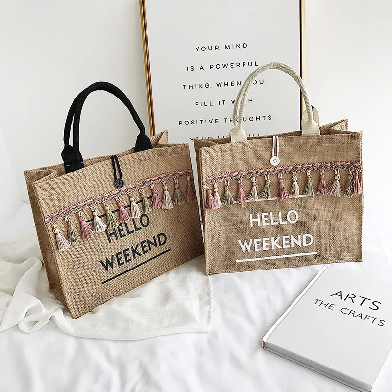 Women Summer Beach Bags Handbags Large Capacity Lady Tassel Shoulder Bag Big Letter Linen Totes Casual Girls Travel Shopping Bag, Customized color
Women Summer Beach Bags Handbags Large Capacity Lady Tassel Shoulder Bag Big Letter Linen Totes Casual Girls Travel Shopping Bag, Customized color