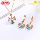 Wholesale Colored Cubic Zirconia Fashion Earring Necklace Set Wedding Women Bridal Jewelry Sets