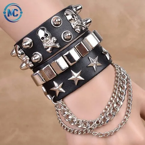 European and American Fashion Multi-Layer Leather Wide Bracelet Domineering Personalized Skull Rivet Punk Street Dance Bracelet, Colors
European and American Fashion Multi-Layer Leather Wide Bracelet Domineering Personalized Skull Rivet Punk Street Dance Bracelet, Colors