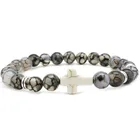 Wholesale stylish cross charm bracelet set Mala ball beads religious bangle for men women