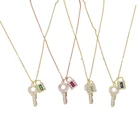 european USA hot selling women jewelry gold plated colorful cz lock key charm necklace