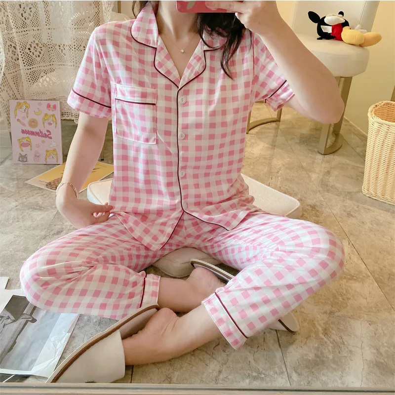 New Sale Women Home Wear 2020 Summer Short Sleeved Women Pajamas Set Long Pant Pyjamas Sets Cotton Leisure Sleepwear Set
New Sale Women Home Wear 2020 Summer Short Sleeved Women Pajamas Set Long Pant Pyjamas Sets Cotton Leisure Sleepwear Set