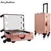 Rolling Cosmetic Makeup Case Pro Studio Makeup Train Case with 6 LED Lights for Studio and Artist Making Up
