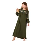 latest styles embroidery designs turkey dubai kids plain army green puff sleeve embellished abaya in sri lanka