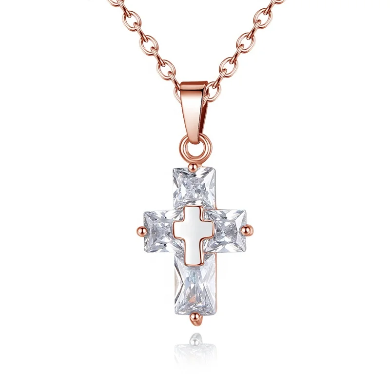 Plate rose gold delicacy cross pendant zirconia necklaces for young people N58 
Plate rose gold delicacy cross pendant zirconia necklaces for young people N58