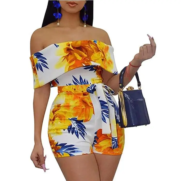 Flower Print Off Shoulder Tops Summer Beach Wear Woman Boho Clothing Bandage Jumpsuit Two Piece Outfits Women Shorts Set, As show
Flower Print Off Shoulder Tops Summer Beach Wear Woman Boho Clothing Bandage Jumpsuit Two Piece Outfits Women Shorts Set, As show